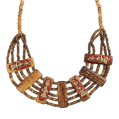 Tribal Men Carved' Bohemian Brass Necklace Handcrafted In Dhokra Art (Bib)