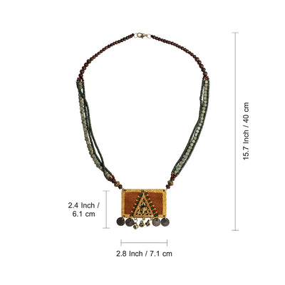 'Tribal Woman' Bohemian Beaded Sheesham Wooden & Brass Necklace (Dhokra Art, Handcrafted)