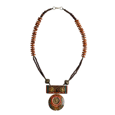 'Tribal Community' Bohemian Beaded Sheesham Wooden & Brass Necklace (Dhokra Art, Handcrafted & Hand-Painted)