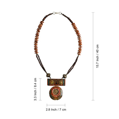 'Tribal Community' Bohemian Beaded Sheesham Wooden & Brass Necklace (Dhokra Art, Handcrafted & Hand-Painted)