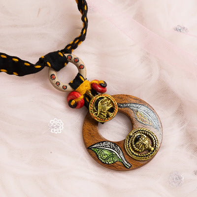 'Tribal Women' Bohemian Sheesham Wooden & Brass Necklace (Dhokra Art, Handcrafted & Hand-Painted)