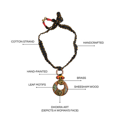 'Tribal Women' Bohemian Sheesham Wooden & Brass Necklace (Dhokra Art, Handcrafted & Hand-Painted)