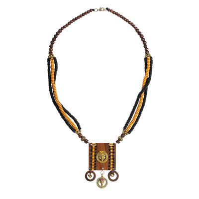 'Tribal Women' Bohemian Beaded Sheesham Wooden & Brass Necklace (Dhokra Art, Handcrafted & Hand-Painted)