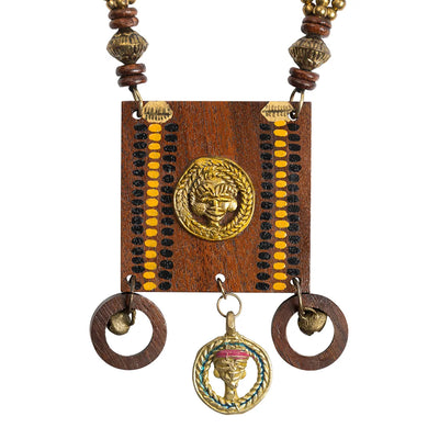 'Tribal Women' Bohemian Beaded Sheesham Wooden & Brass Necklace (Dhokra Art, Handcrafted & Hand-Painted)