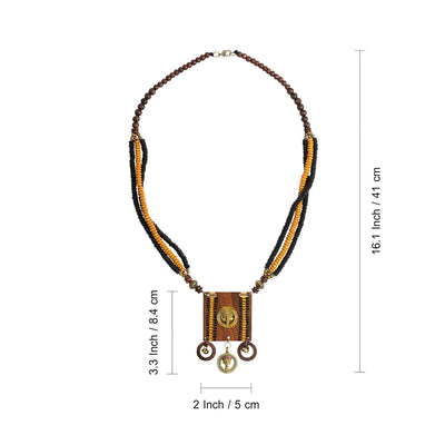 'Tribal Women' Bohemian Beaded Sheesham Wooden & Brass Necklace (Dhokra Art, Handcrafted & Hand-Painted)