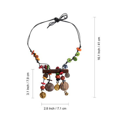 'Vibrant Beads' Bohemian Beaded Sheesham Wooden & Brass Necklace (Dhokra Art, Handcrafted)
