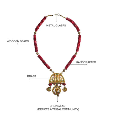 'Tribal Community' Bohemian Beaded Brass Necklace (Dhokra Art, Handcrafted)