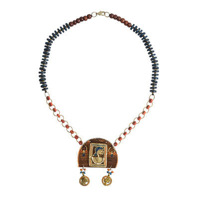 'Tribal Women' Bohemian Beaded Sheesham Wooden & Brass Necklace (Dhokra Art, Handcrafted)