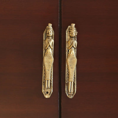 Tribal Attendants'  Brass Door Handles Handmade In Dhokra Art (Set of 2)
