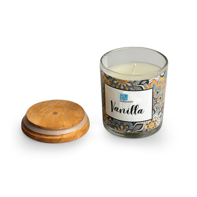 Vanilla' Handmade Wax Jar Scented Candle (28 Hours Burn Time, Soy Blend, 150 Grams, Reusable Jar)