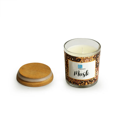 Musk' Handmade Wax Jar Scented Candle (28 Hours Burn Time, Soy Blend, 150 Grams, Reusable Jar)