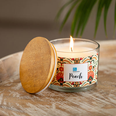 Peach' Handmade Wax Jar Scented Candle (60 Hours Burn Time, Soy Blend, 350 Grams, Reusable Jar)