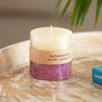 Blackcurrant Berries' Handmade Wax Pillar Scented Candle (30 Hours Burn Time, Soy Blend, 320 Grams)