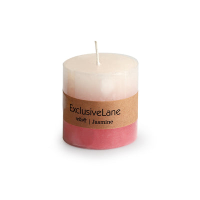 Jasmine' Handmade Wax Pillar Scented Candle (30 Hours Burn Time, Soy Blend, 320 Grams)