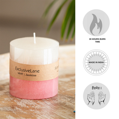 Jasmine' Handmade Wax Pillar Scented Candle (30 Hours Burn Time, Soy Blend, 320 Grams)