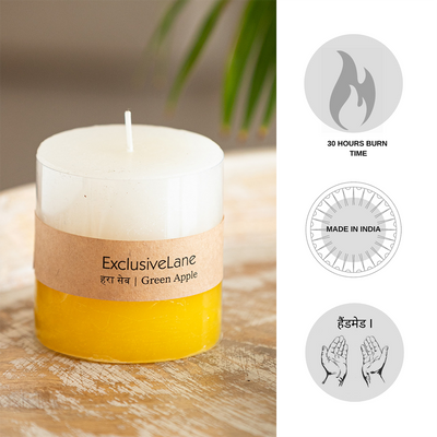Green Apple' Handmade Wax Pillar Scented Candle (30 Hours Burn Time, Soy Blend, 320 Grams)