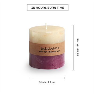 Blackcurrant Berries & Jasmine' Handmade Wax Pillar Scented Candles (Set of 2, 30 Hours Burn Time, Soy Blend, 320 Grams)