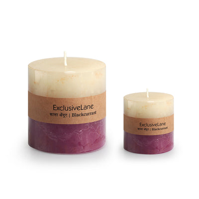 Blackcurrant Berries' Handmade Wax Pillar Scented Candles (Set of 2, 8 & 30 Hours Burn Time, Soy Blend, 100 & 320 Grams)
