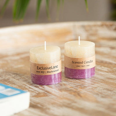 Blackcurrant Berries' Handmade Wax Pillar Scented Candles (Set of 2, 8 Hours Burn Time, Soy Blend, 100 Grams)