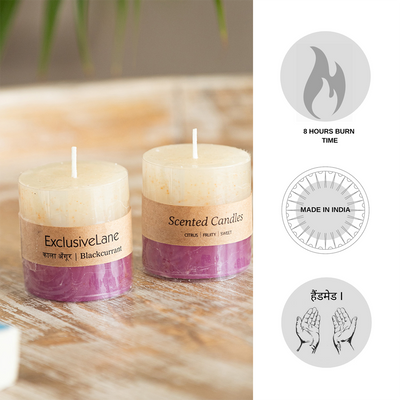 Blackcurrant Berries' Handmade Wax Pillar Scented Candles (Set of 2, 8 Hours Burn Time, Soy Blend, 100 Grams)