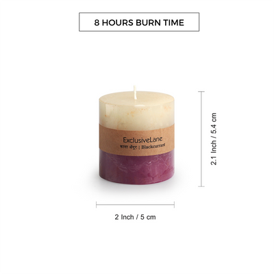 Blackcurrant Berries' Handmade Wax Pillar Scented Candles (Set of 2, 8 Hours Burn Time, Soy Blend, 100 Grams)