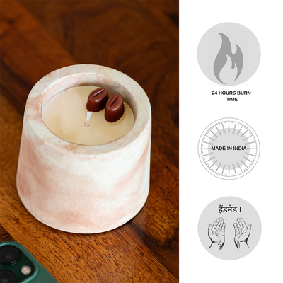 Coffee' Handmade Wax Concrete Jar Scented Candle (24 Hours Burn Time, Soy Blend, 100 Grams)
