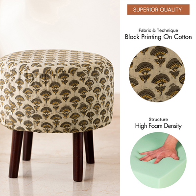 Floral Heritage' Handcrafted Ottoman In Mango Wood (15.0 Inches)