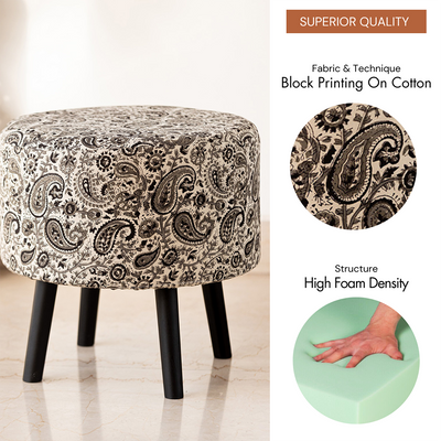 Paisley Heritage' Handcrafted Ottoman In Mango Wood (15.0 Inches)