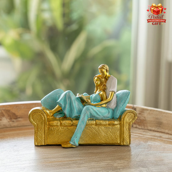 'Shared Stories' Romantic Couple Resin Decorative Showpiece Figurine (Hand-Crafted, 15 Cm)