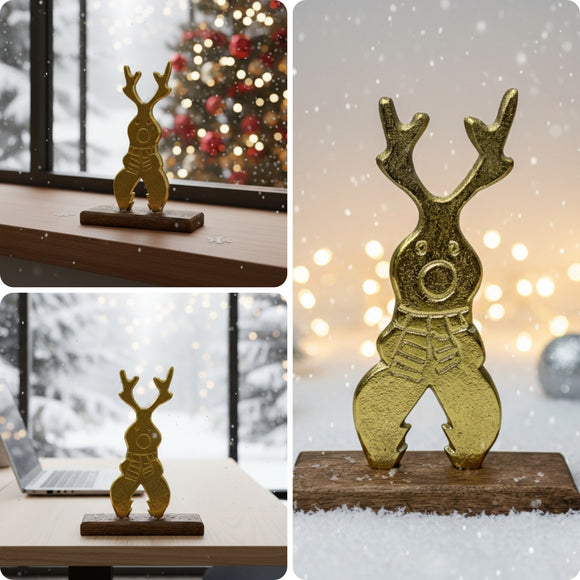 'Golden Reindeer' Aluminium Decorative Showpiece Figurine (Hand-Etched, 21.2 Cm)