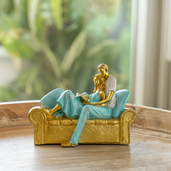 'Shared Stories' Romantic Couple Resin Decorative Showpiece Figurine (Hand-Crafted, 15 Cm)