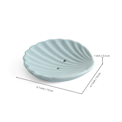 ExclusiveLane 'Sea Shell Comfort' Ceramic Bathroom Accessory Set of 3 (Liquid Soap Dispenser, Toothbrush Holder, Soap Tray, Hand-Embossed)