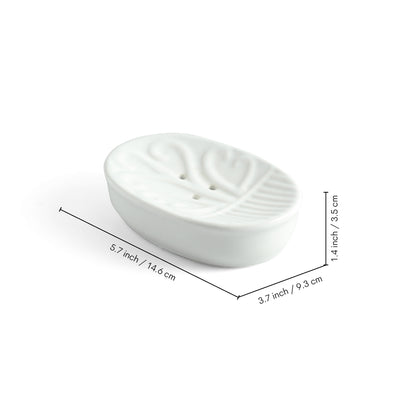 ExclusiveLane 'Ivory Essence' Ceramic Bathroom Accessory Set of 3 (Liquid Soap Dispenser, Toothbrush Holder, Soap Tray, Hand-Embossed)