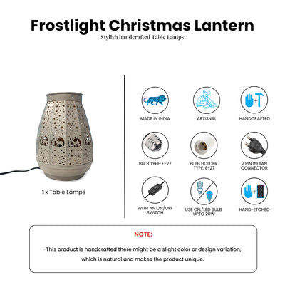 'Frostlight Christmas Lantern' Iron Decorative Table Lamp (22.4 Cm, Without Bulb, Hand-Etched)