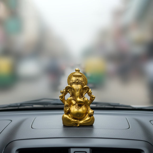 'Divine Car Ganesha's Grace' Idol Decorative Showpiece Figurine (Resin, Hand-Crafted, 9.8 Cm)