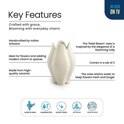 ExclusiveLane 'Petal Bloom' Decorative Ceramic Vases (Set of 2, 19.3 Cm, Handglazed Studio Pottery)