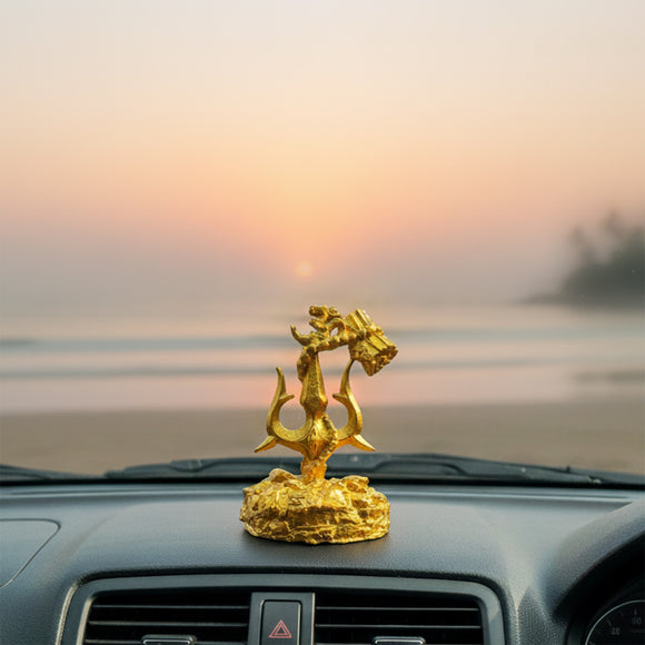 'Trishul With Damru' Decorative Showpiece Figurine For Car Dashboard (Resin, Hand-Crafted, 9.5 Cm )