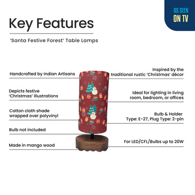 'Santa Festive Forest' Mango Wood Decorative Table Lamp (35.2 Cm, Without Bulb, Handcrafted)