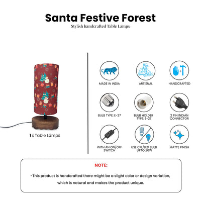 'Santa Festive Forest' Mango Wood Decorative Table Lamp (35.2 Cm, Without Bulb, Handcrafted)