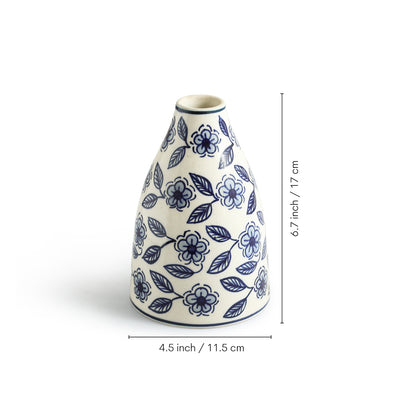 ExclusiveLane 'Indigo Bloom' Decorative Ceramic Vase (17.0 Cm, Hand-Painted)