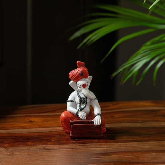 'Divine Harmonium Ganesha' Decorative Showpiece Figurine (Resin, Hand-Crafted, 12.6 Cm)
