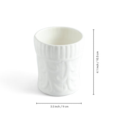 ExclusiveLane 'Ivory Essence' Ceramic Bathroom Accessory Set of 3 (Liquid Soap Dispenser, Toothbrush Holder, Soap Tray, Hand-Embossed)