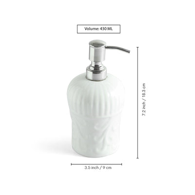 ExclusiveLane 'Ivory Essence' Ceramic Bathroom Accessory Set of 3 (Liquid Soap Dispenser, Toothbrush Holder, Soap Tray, Hand-Embossed)