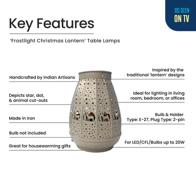 'Frostlight Christmas Lantern' Iron Decorative Table Lamp (22.4 Cm, Without Bulb, Hand-Etched)