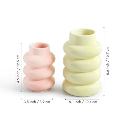 ExclusiveLane 'Ring Stack' Decorative Ceramic Vases (Set of 2, 16.7 Cm, Handglazed Studio Pottery)