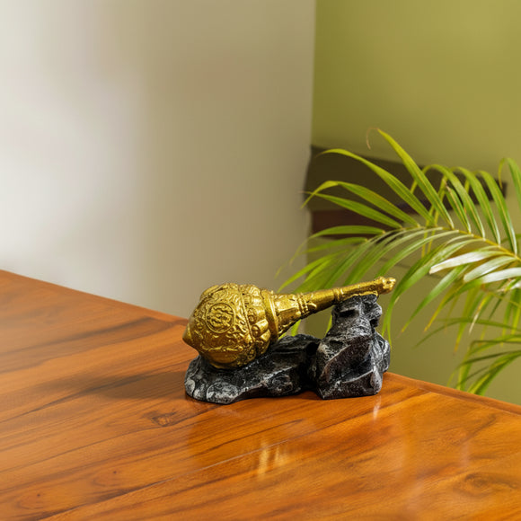 'Lord Hanuman Car Golden Gada' with Stone Base Decorative Showpiece (Resin, Hand-Crafted, 4.4 Cm)