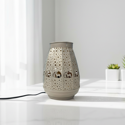 'Frostlight Christmas Lantern' Iron Decorative Table Lamp (22.4 Cm, Without Bulb, Hand-Etched)