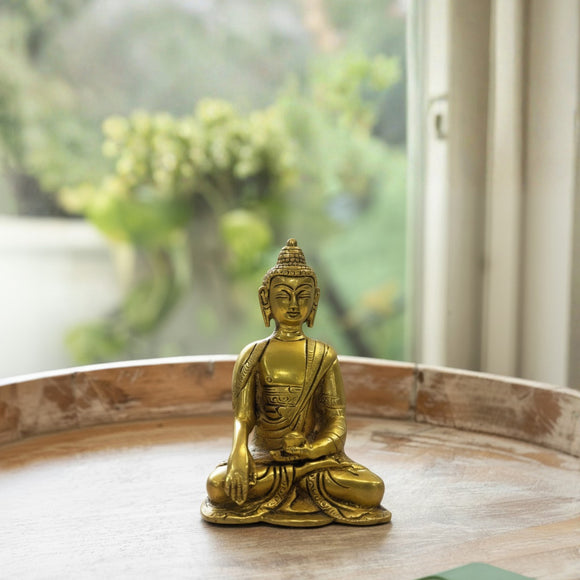 'Meditative Buddha' Decorative Showpiece Figurine (100% Pure Brass, Hand-Etched,11.5 Cm)