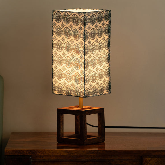 ExclusiveLane 'Paisley-Carved' Rectangluar Table Lamp In Mango Wood (39.5 Cm, Without Bulb, Handcrafted)
