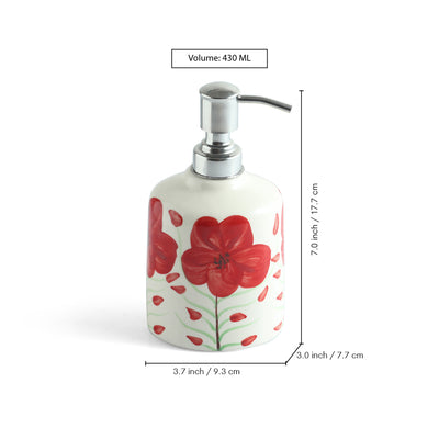 ExclusiveLane 'Scarlet Bloom' Ceramic Bathroom Accessory Set of 3 (Liquid Soap Dispenser, Toothbrush Holder, Soap Tray, Hand-Painted)